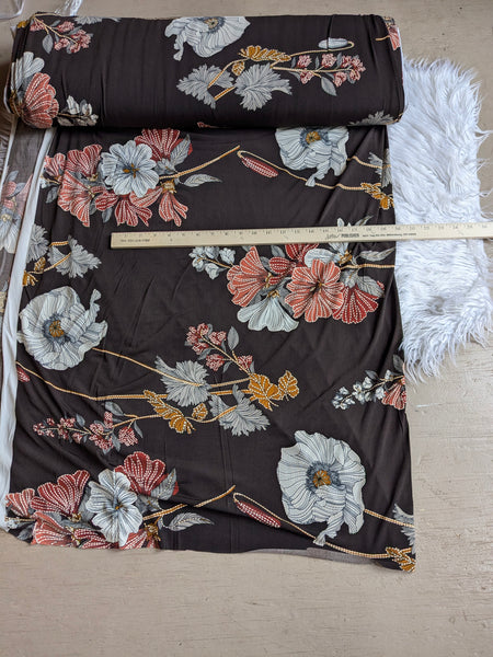 Salmon & Red Poppies on Chocolate DTY | By the Half Yard