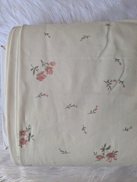 Dusty Pink Floral & Stems |Linen Cotton| By the Half Yard
