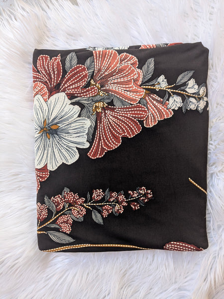 Salmon & Red Poppies on Chocolate DTY | By the Half Yard