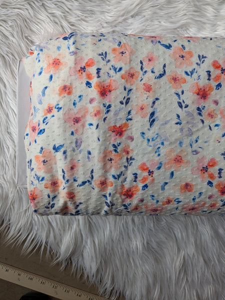 Blue & Coral Lottie Floral | Swiss Dot Knit |By the Half Yard