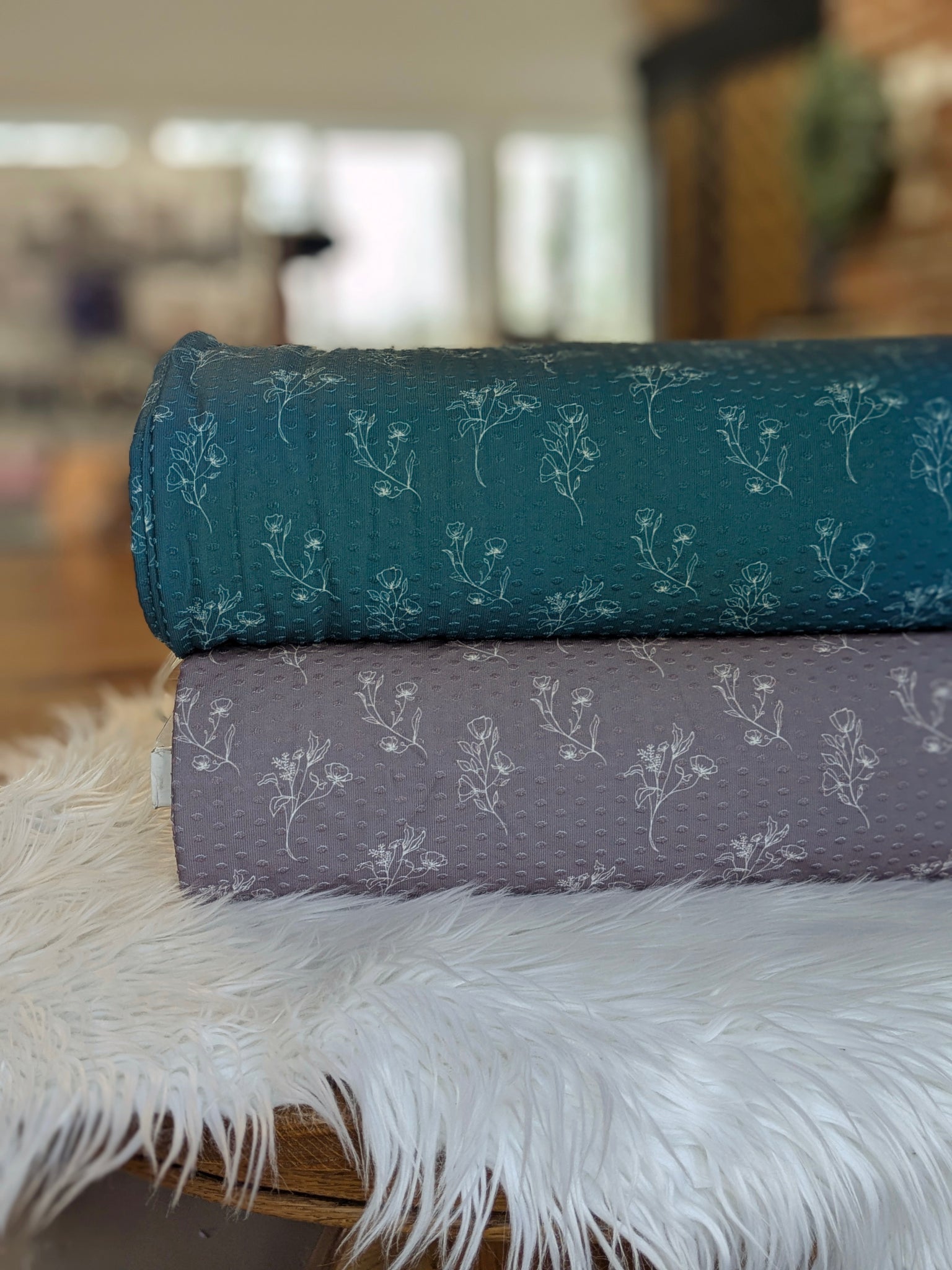 Exclusive Design| Stencil Bouquet Swiss Dot Knit|By the Half Yard