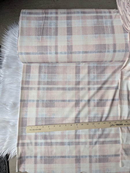 Distressed Neutral Plaid |Unbrushed Rib Knit|By the Half Yard