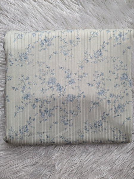 Custom Print |Soft Blue Trailing on Cream | Unbrushed Rib Knit|By the Half Yard