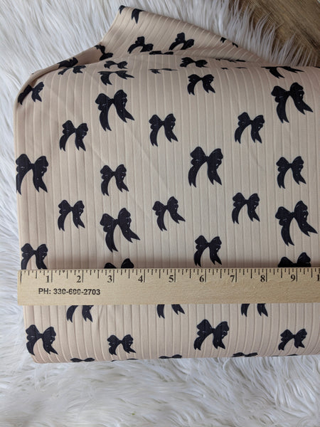 Custom Print | Ribbons & Bows  |Unbrushed Rib Knit|By the Half Yard