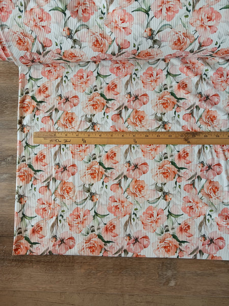 2 1/2 yd remnant Dorothy Peach Floral |Unbrushed Rib Knit|By the Half Yard
