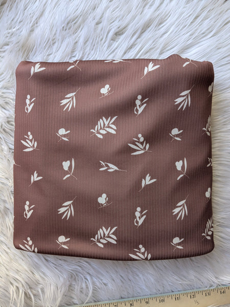 Custom Print| Terracotta Leafy Print| Flat Rib Knit |By the Half Yard