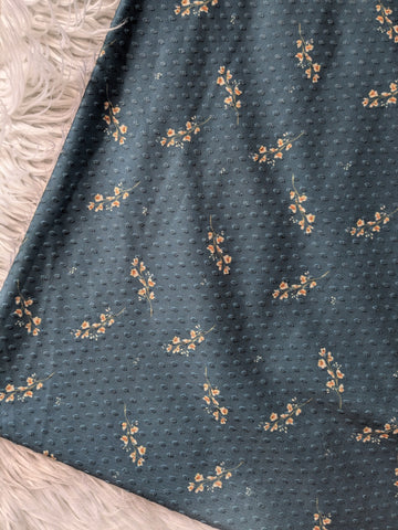 Exclusive Design|Taupe Sprigs on Dusty Teal Swiss Dot Knit |By the Half Yard