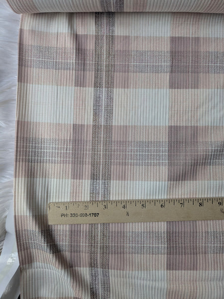 Neutral Stripe Plaid |Unbrushed Rib Knit|By the Half Yard