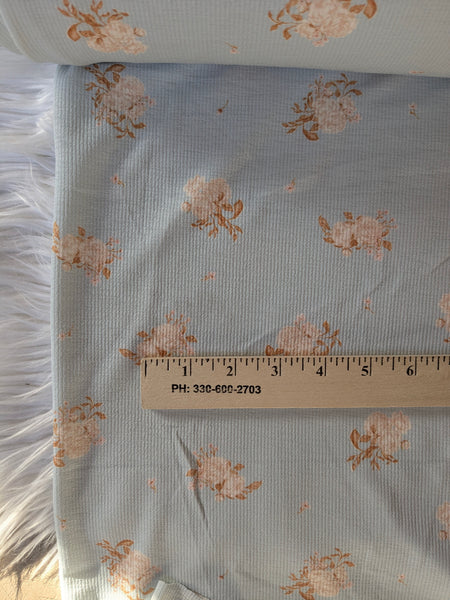 Loretta Floral in Soft Blue| Pebblestone Knit|By the Half Yard