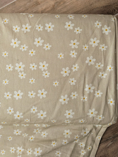 Daisies on Tan|Cotton Linen Blend  | By the Half Yard