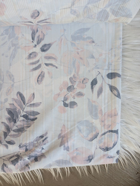 Peach & Periwinkle Watercolor Sprigs| Variegated  Rib Knit |By the Half Yard