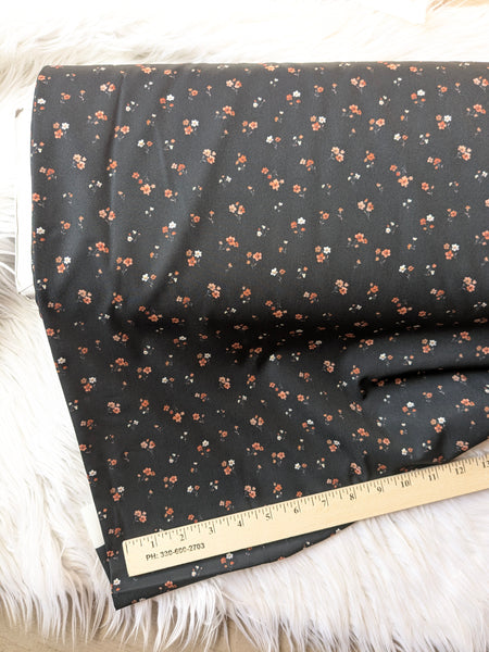 Rust Sprigs on Black| Poly Crepe | By the Half Yard