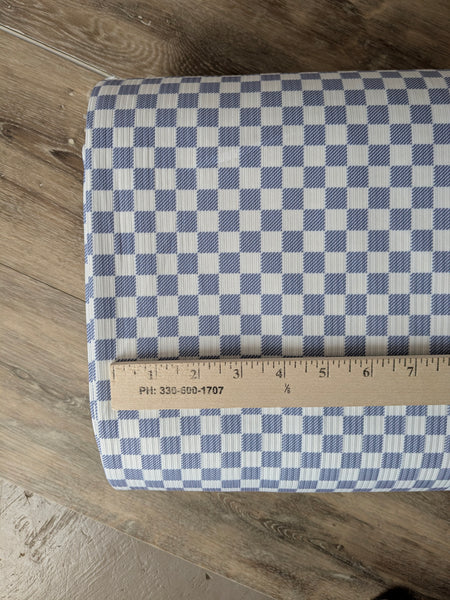 Custom Print | Denim Blue Small Checkers| Unbrushed Rib Knit|By the Half Yard