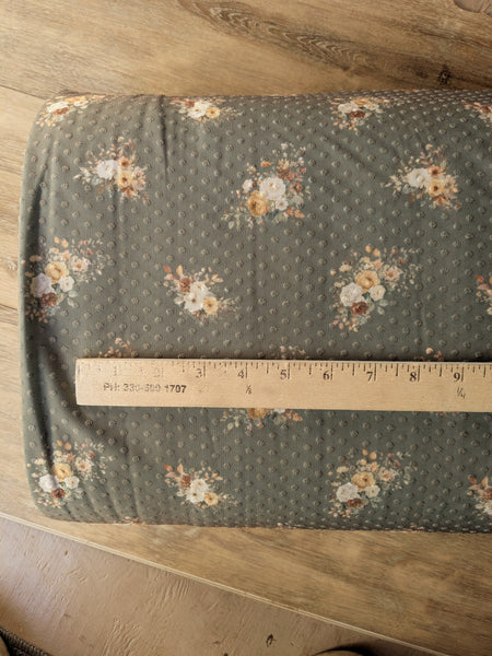 Custom Print | Petite Bouquet on Dusty Green  |Unbrushed Variegated Rib Knit or Swiss Dot|By the Half Yard