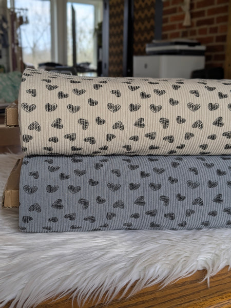 Handdrawn Hearts Corduroy Wide Ribs| Cotton| By the Half Yard