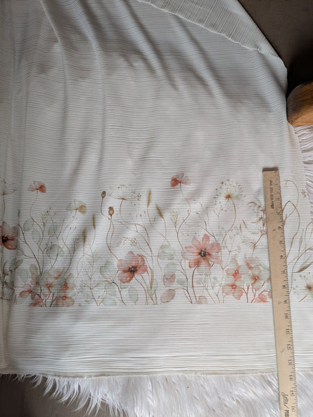 Wildflower Border on Ivory|Unbrushed Variegated Rib Knit|By the Half Yard