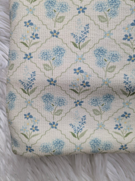 Floral Trellis in Blue| Pebblestone Knit|By the Half Yard