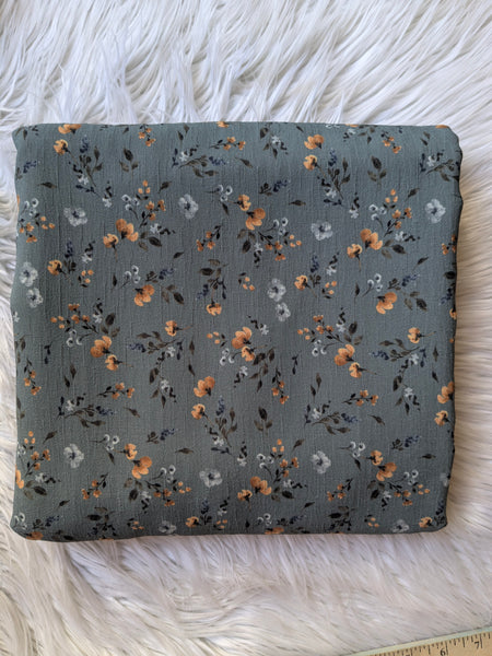 Blue with Rust Floral|Fine Line Polyester|By the Half Yard