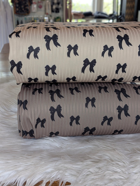 Custom Print | Ribbons & Bows  |Unbrushed Rib Knit|By the Half Yard