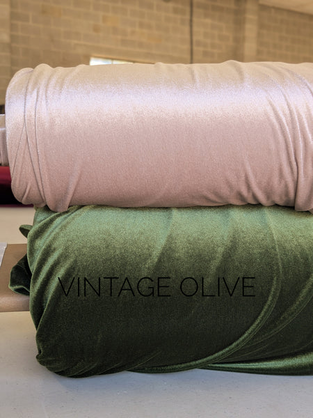 Vintage Olive Stretch Velvet|Solids |By the Half Yard