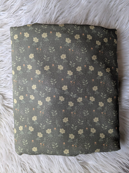 Vintage Floral on Grey Green|Linen Cotton| By the Half Yard