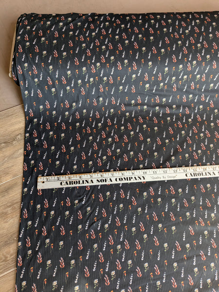 Rust Leafy Print on Black  | Yummy Rib Knit|By the Half Yard