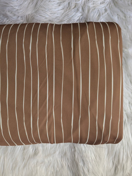 Cognac Wavy Pinstripe | Mini Rib Knit |By the Half Yard
