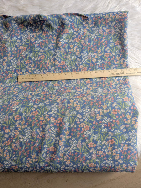 Blue Wildflowers|Linen Look Polyester | By the Half Yard