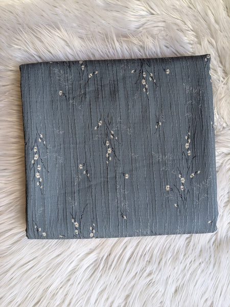 Slate Blue Sprigs |Crush Polyester|By the Half Yard