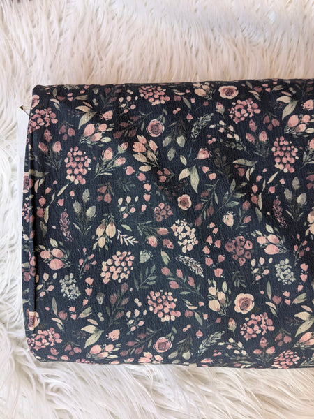 Mauve Floral on Navy |Crinkle Cremé Polyester|By the Half Yard