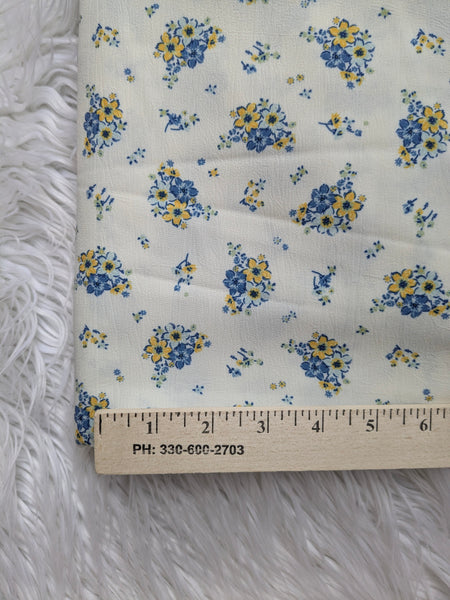 Custom Print| Blue & Yellow Bouquet |Cloud Poly|  By the Half Yard
