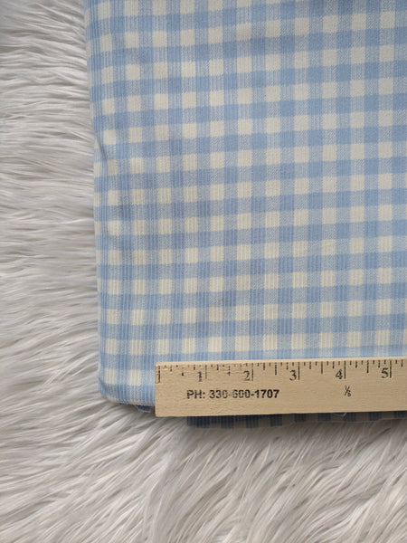 Spring Blue Gingham Plaid | Yummy Rib Knit|By the Half Yard
