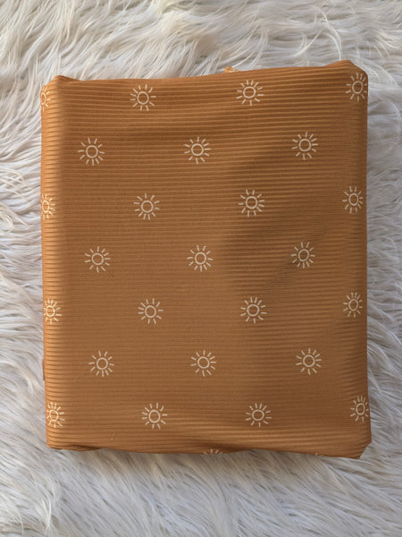 Custom Print | Suns on Butterscotch |  Unbrushed Rib Knit|By the Half Yard