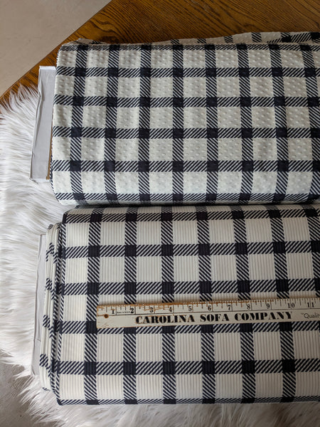Simple Black Plaid| Unbrushed Rib or Swiss Dot  Knit|By the Half Yard