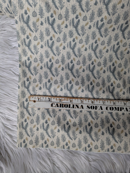 Custom Print |Unbrushed Rib Knit|Evergreen & Gold Stems | By the Half Yard