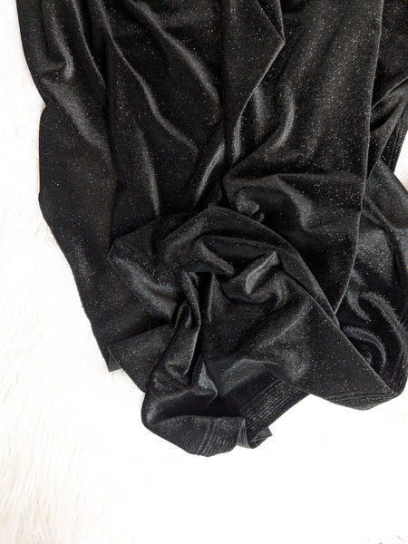 Black Sparkle Stretch Velvet|Solids |By the Half Yard