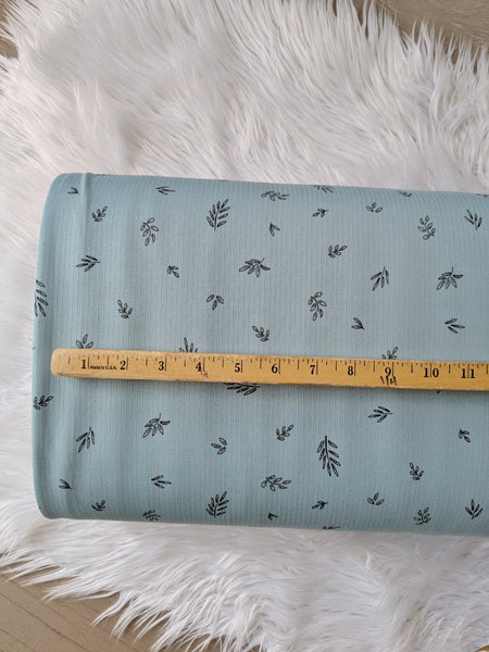 Black Sprigs on Light Blue|Classic Rib Knit |By the Half Yard