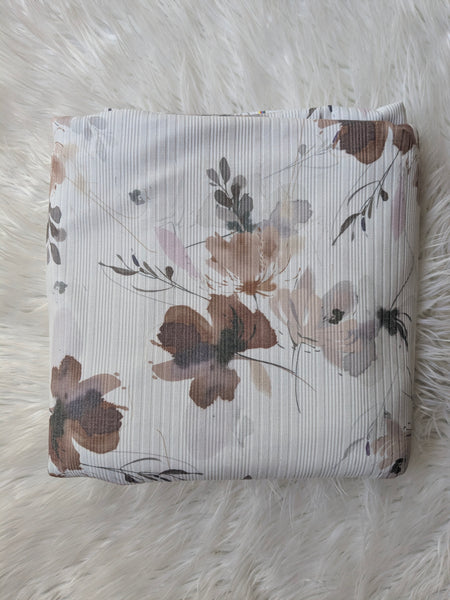 Rust & Mauve Watercolor Floral| Variegated Rib Knit |By the Half Yard