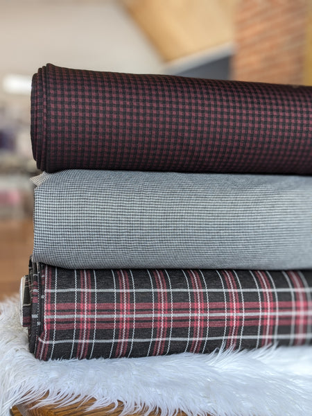 Burgundy & Black Gingham Plaid| Mediumweight Knit|By the Half Yard