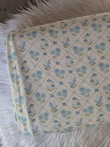 Floral Trellis in Blue| Pebblestone Knit|By the Half Yard