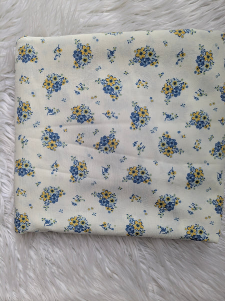 Custom Print| Blue & Yellow Bouquet |Cloud Poly|  By the Half Yard