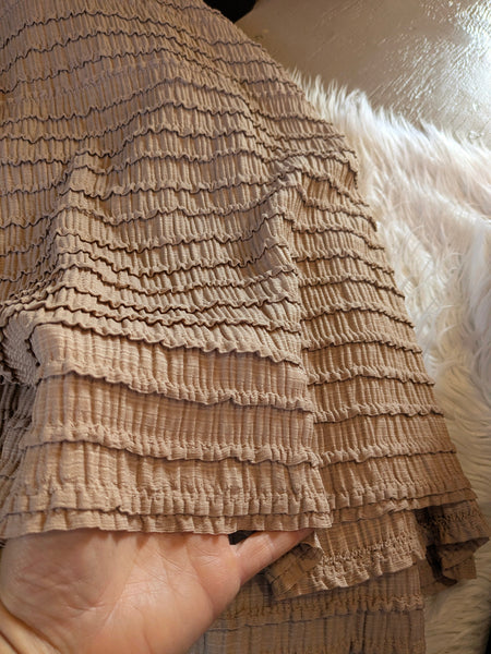 Mocha Ruffled Knit| Crinkle Jacquard Solids|By the Half Yard