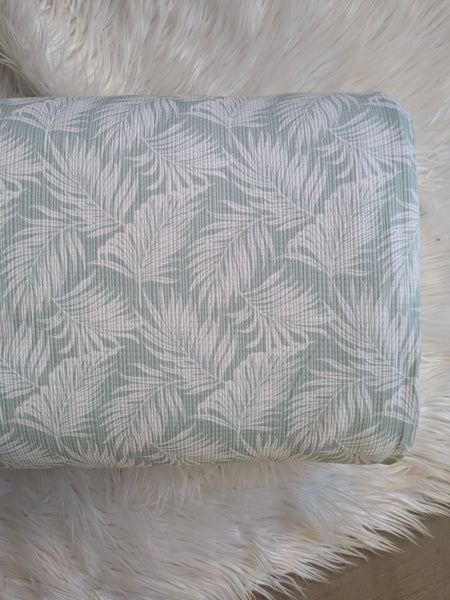Palm Leaves on Soft Sage | Pointelle Rib Knit|By the Half Yard