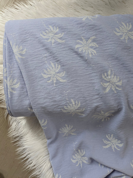 Palm Tree on Soft Blue Embroidery Look |Polyester Air Flow| By the Half Yard