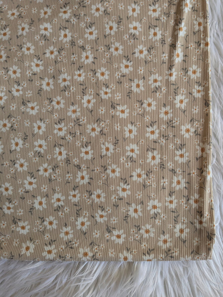 Daisies on Taupe | Yummy Rib Knit|By the Half Yard