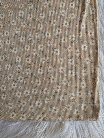 Daisies on Taupe | Yummy Rib Knit|By the Half Yard