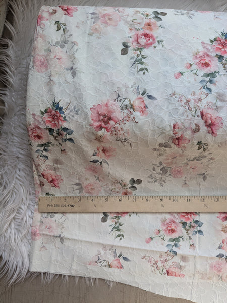 Peach Cream Bouquet|Embossed Jacquard Poly | By the Half Yard