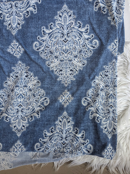 Heathered Blue Damask Border DTY w/Embossed Puff| By the Half Yard