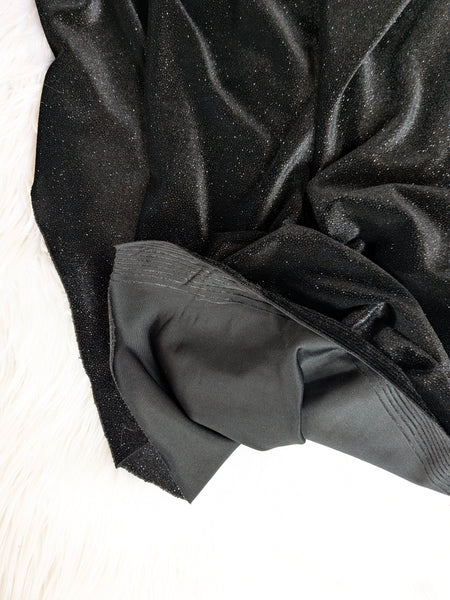 Black Sparkle Stretch Velvet|Solids |By the Half Yard