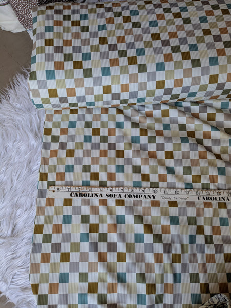 Custom Print | Retro Checkers| Unbrushed Rib Knit|By the Half Yard